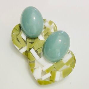 Green acrylic heart earrings